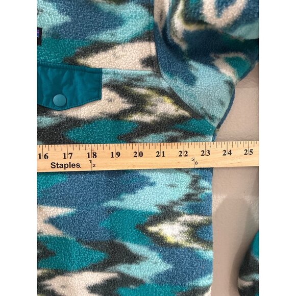 Patagonia Synchilla Fleece Trout Tales Elwha Blue Snaps Sweater Women's size XL - Picture 7 of 8